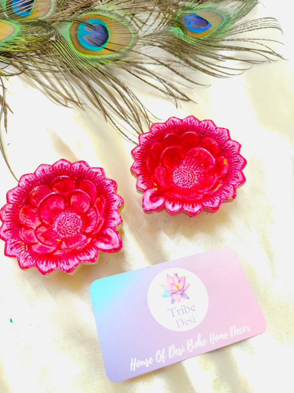 Pink Flower Shaped Terracotta Diya, Diwali Diya